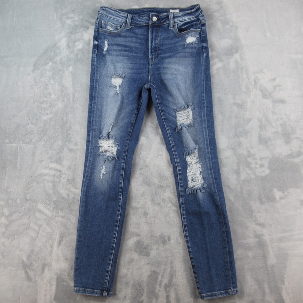 Bridge‎ by GLY High Rise Skinny Jeans Blue Distressed Denim BG5487R Womens 30